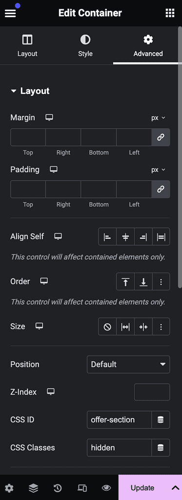 css id and css class - Time Delay Sections in Elementor (Have Sections Display after a Certain Time)